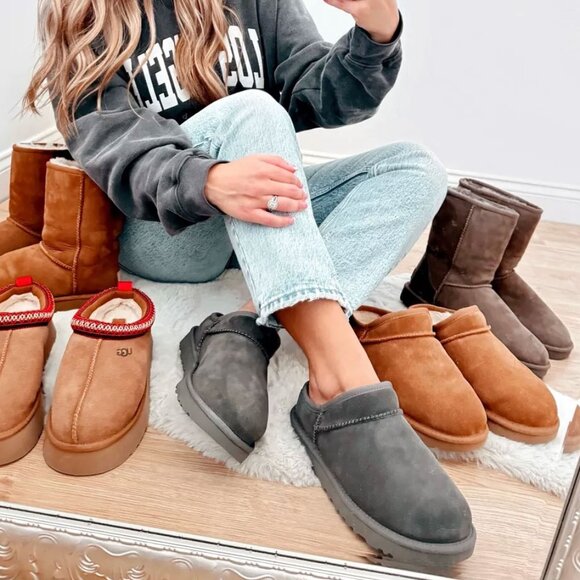 UGG Grey Classic Slippers Loafers Cozy Slip-Ons - Picture 2 of 7